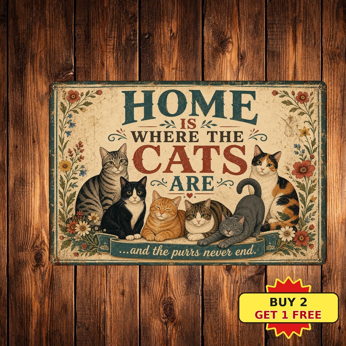 home_is_where_the_cats_are_quote_cat_illustration_group_floral_botanical_vintage