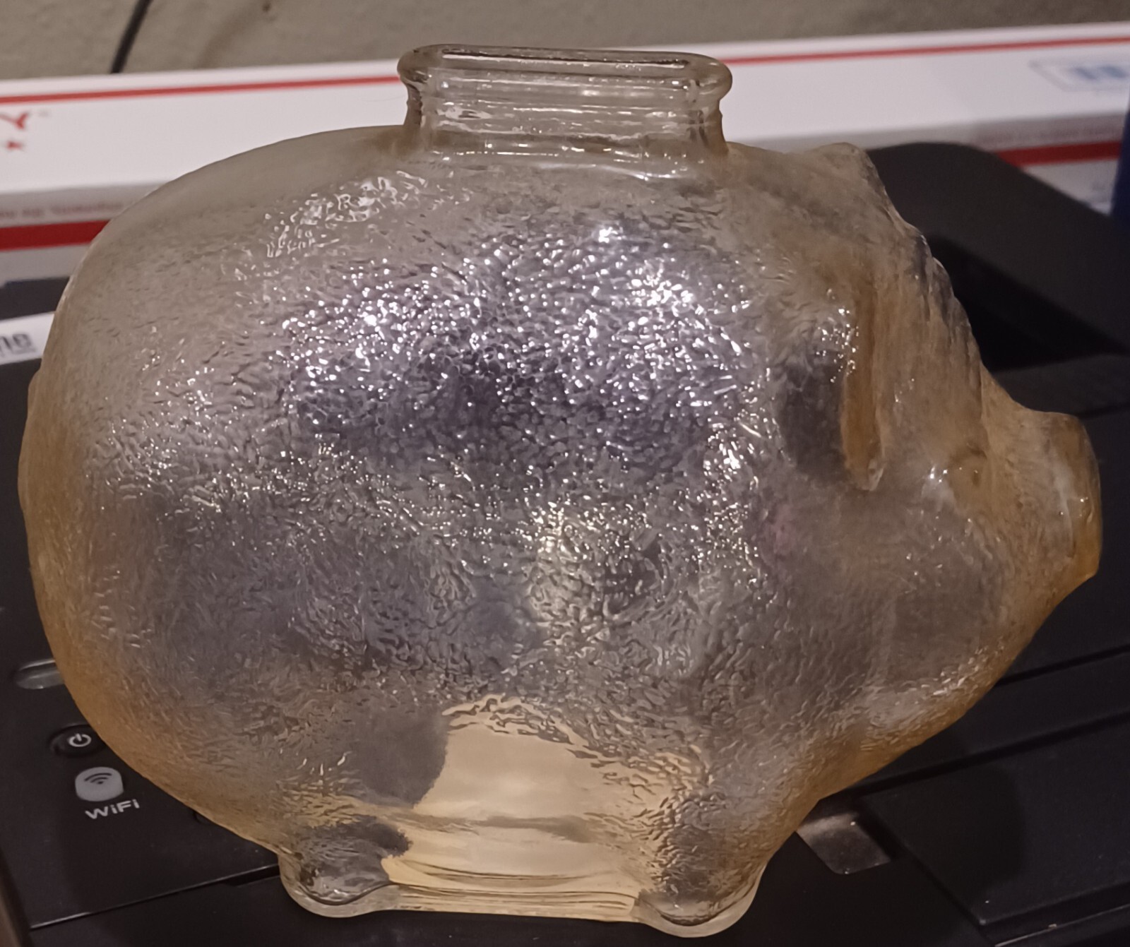 Anchor Hocking Company textured clear glass pig piggy bank NEW