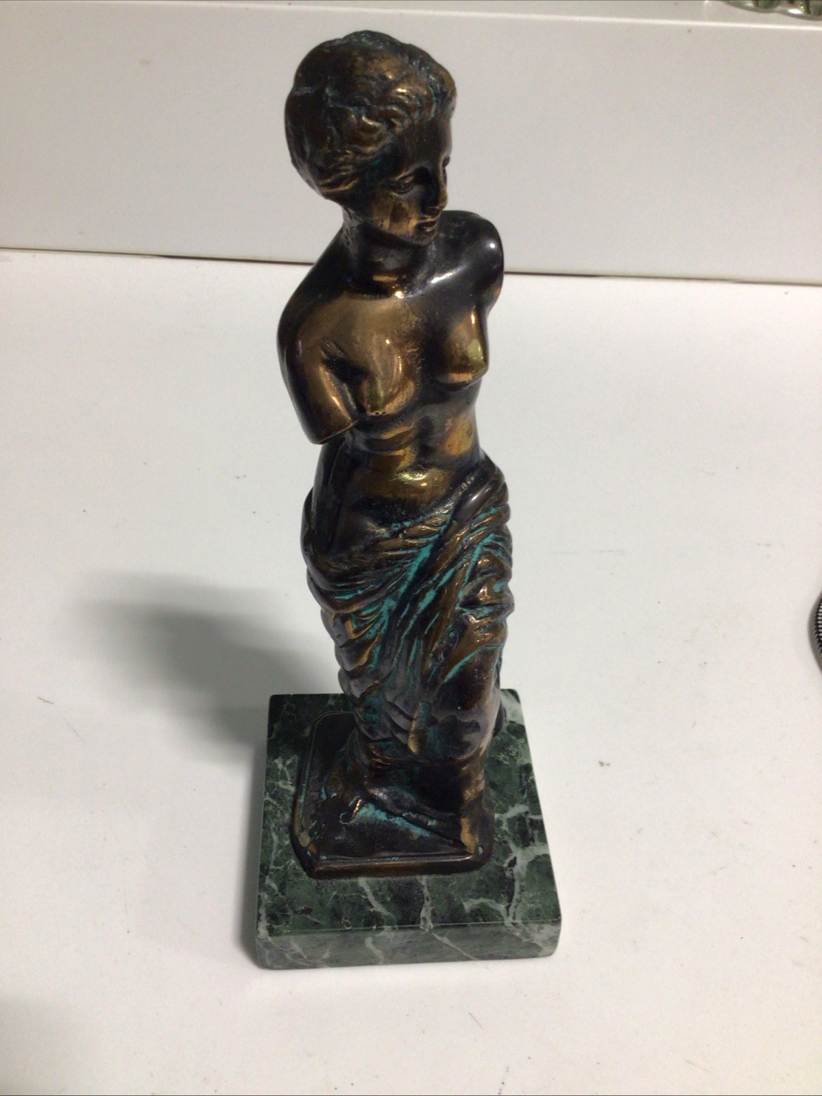 Vintage Aphrodite Statue Sculpture Bronzed Copper Metal Marble Base Old Antique