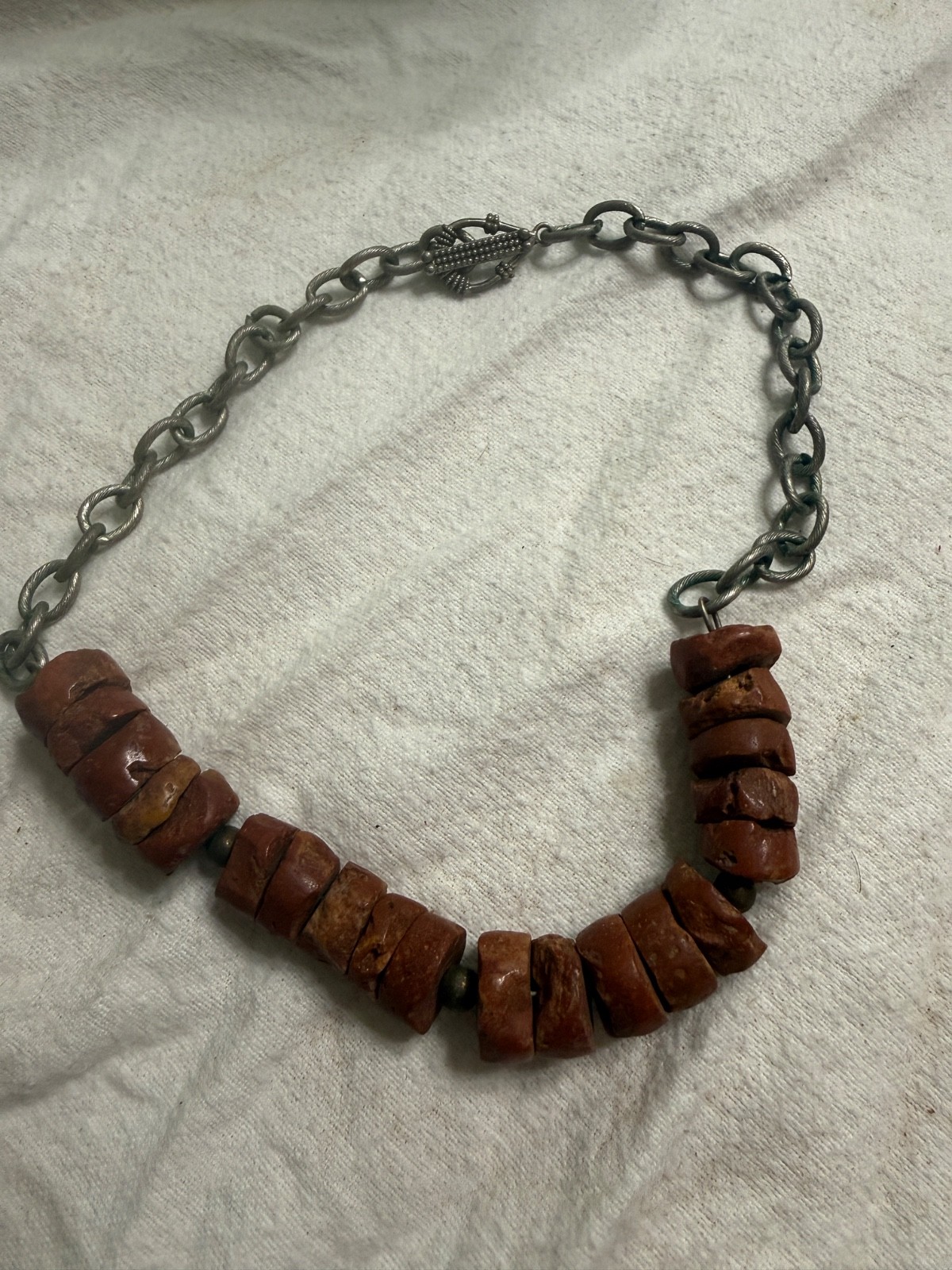 Vintage African Tribal Bead Necklace Chunky Red Brown Trade Beads Ethnic Boho Es