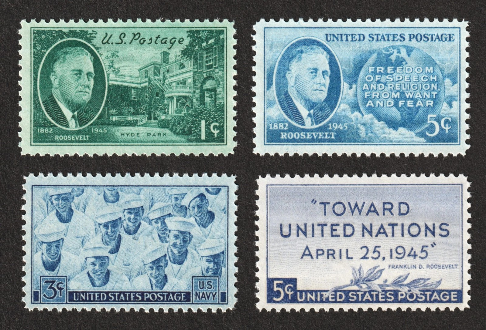 OLD 1940's WWll US stamps WW2 franklin d roosevelt FDR memorial, navy etc. MINT