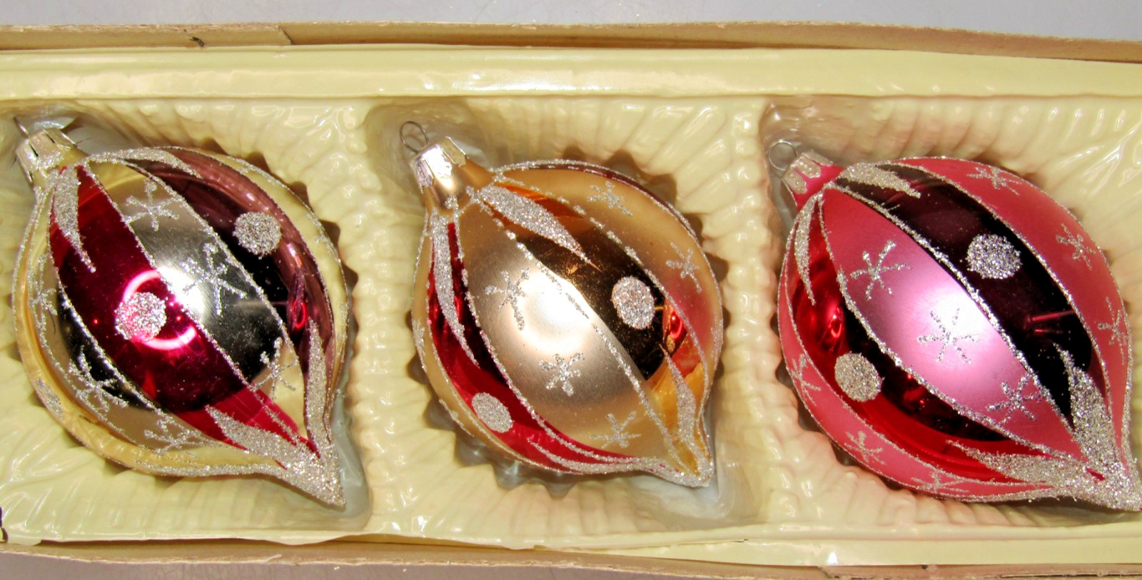 Lot Vintage Glass Glittered Large DOTS Striped DROP Christmas Ornaments Romania