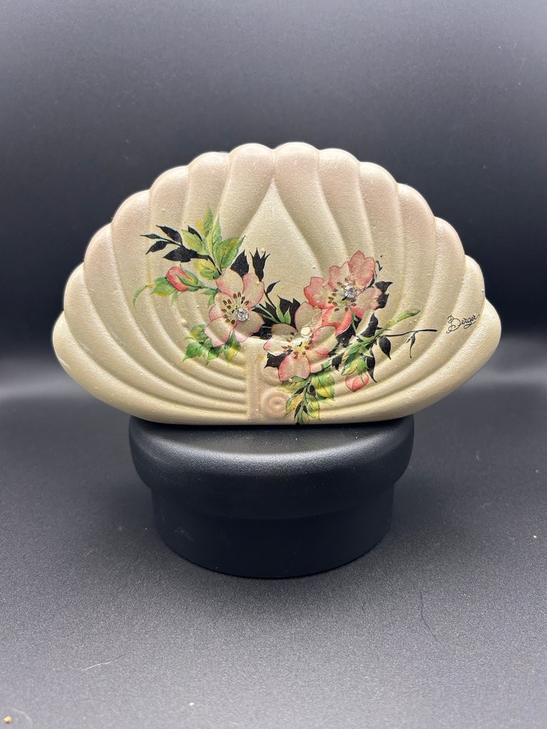Vintage Ceramic Shell-Shaped Floral Napkin Holder by Brayton Laguna