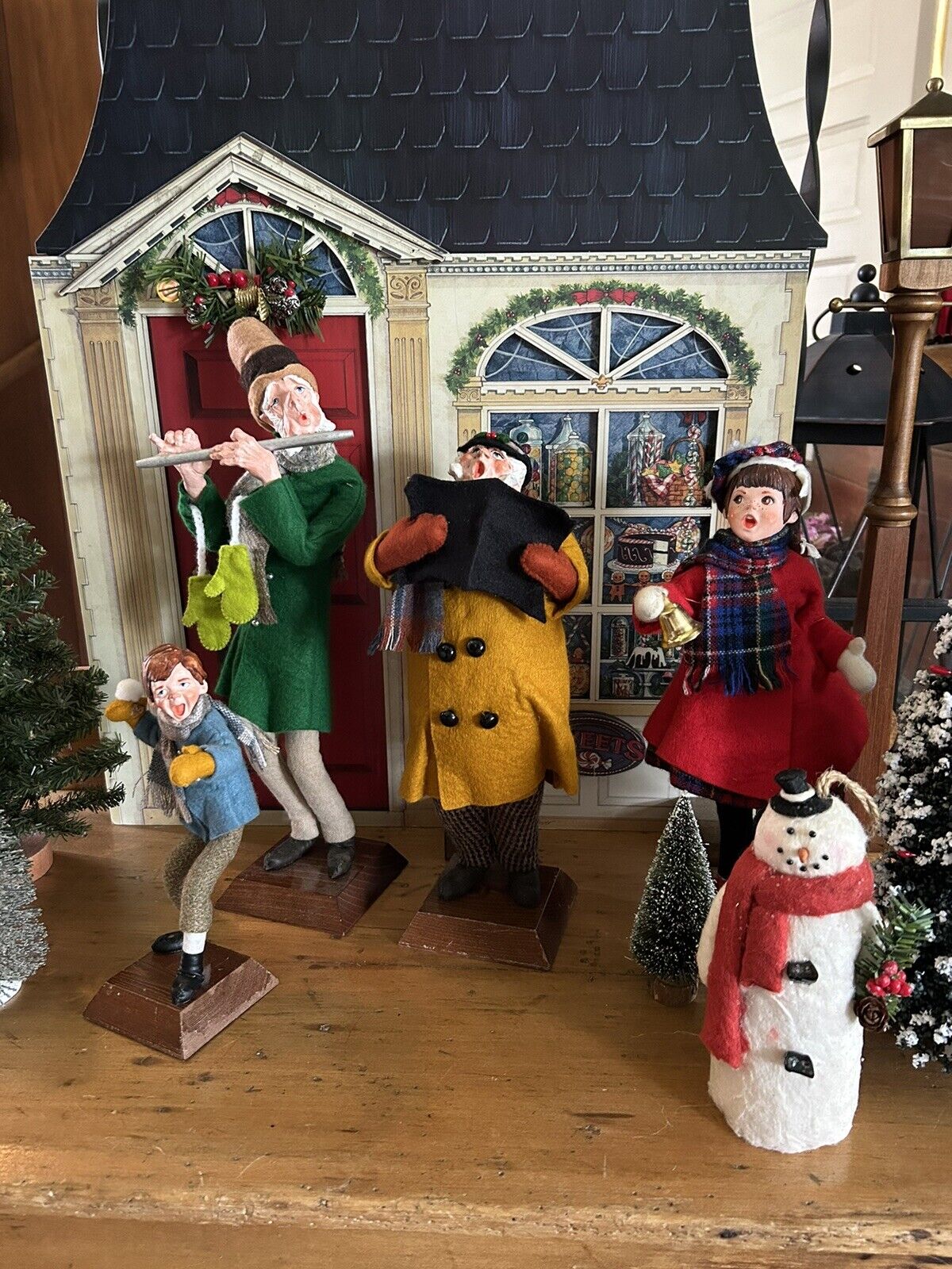 Simpich Carolers, Bell Ringer 11 Inches tall, Fat Man, Flute, Boy With Snowball.