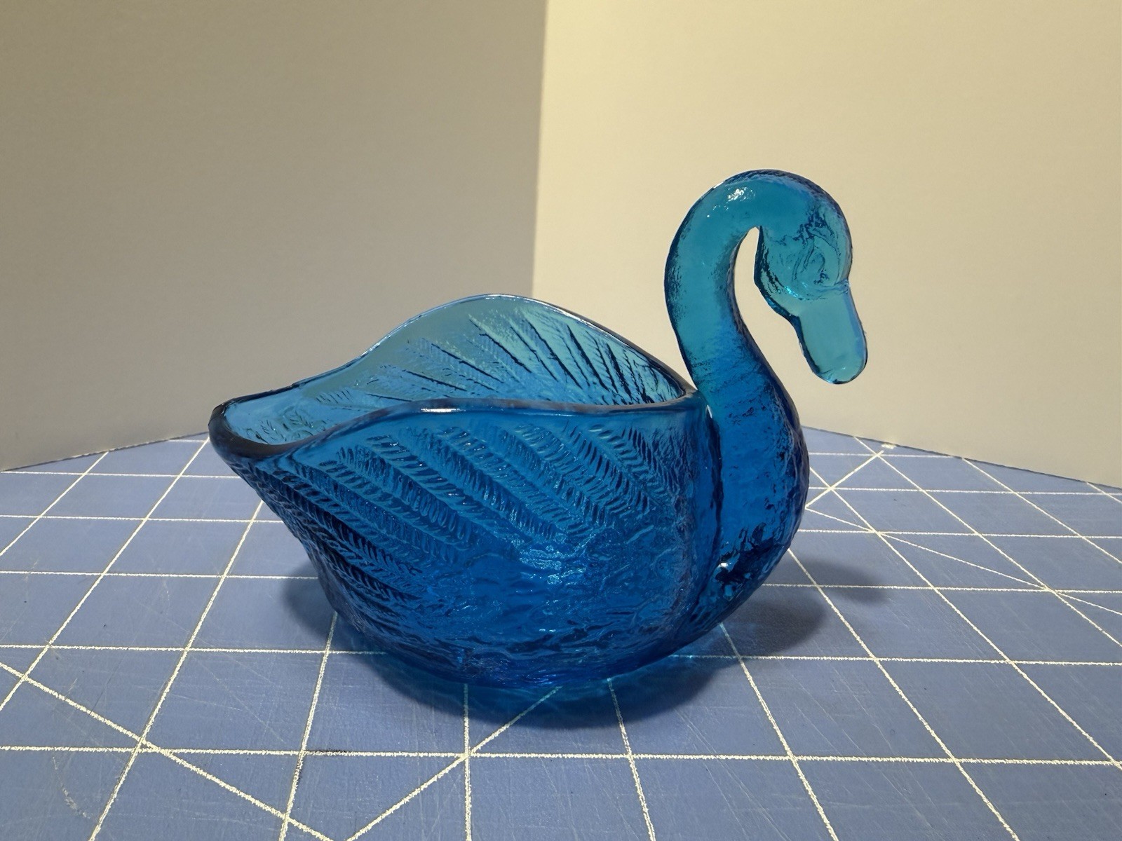 Vintage Teal Blue Glass Swan Bird Open Jewelry Trinket Cellar Dish