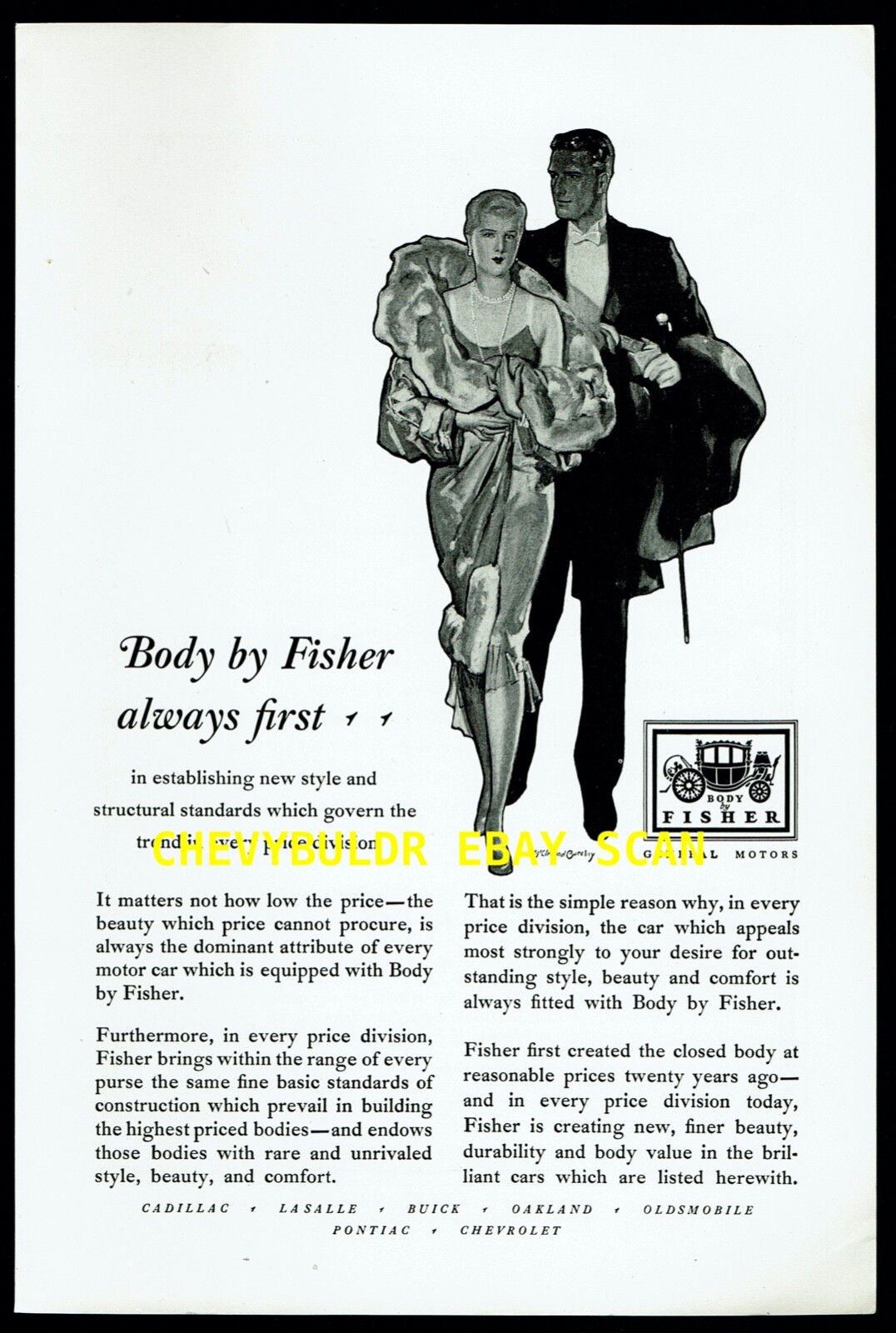 1929 GM\'s Body by Fisher Vintage Depression Era ad \