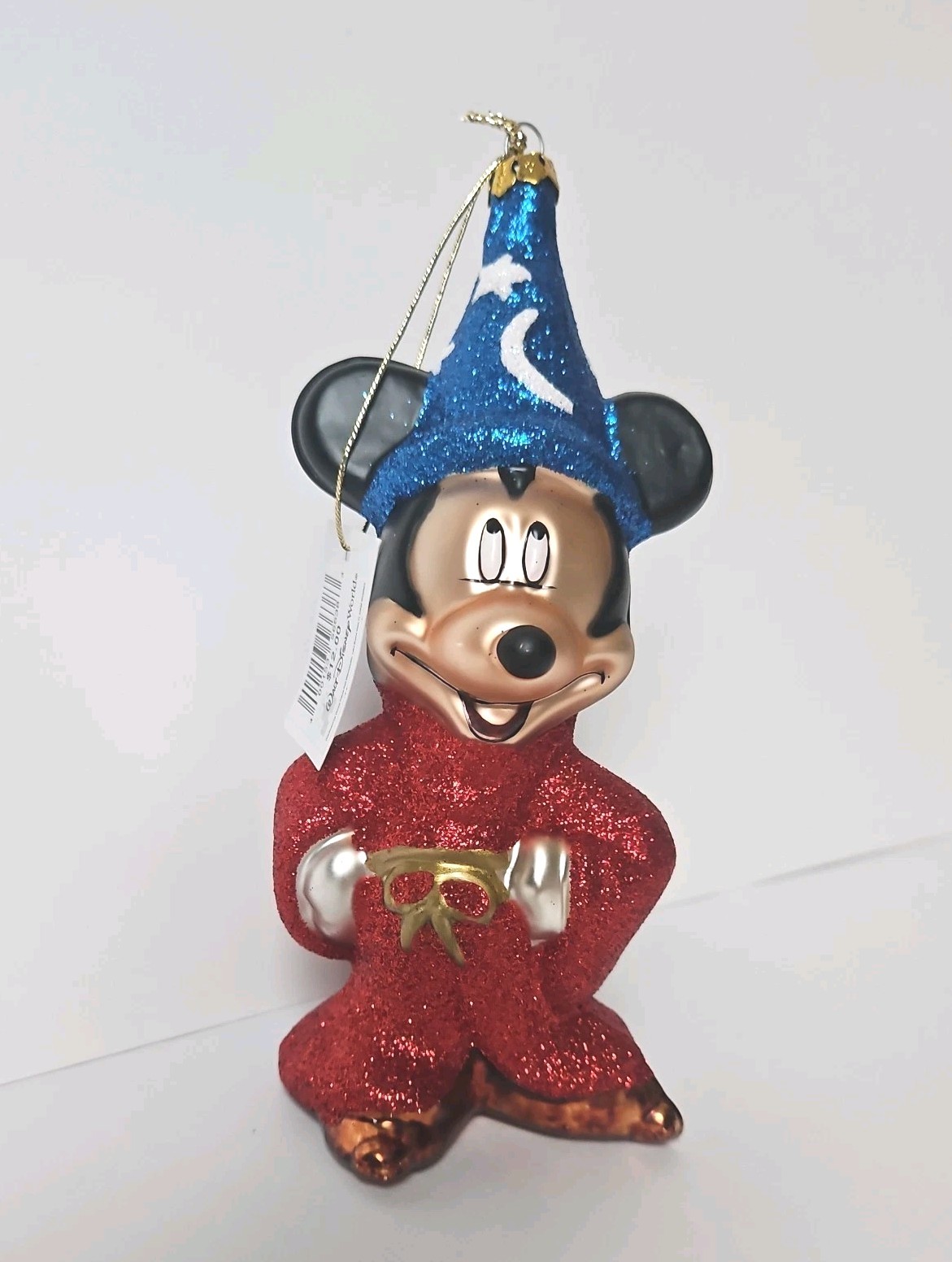 New Rare Vintage Fantasia Sorcerer Mickey Glass Christmas Ornament Disney World