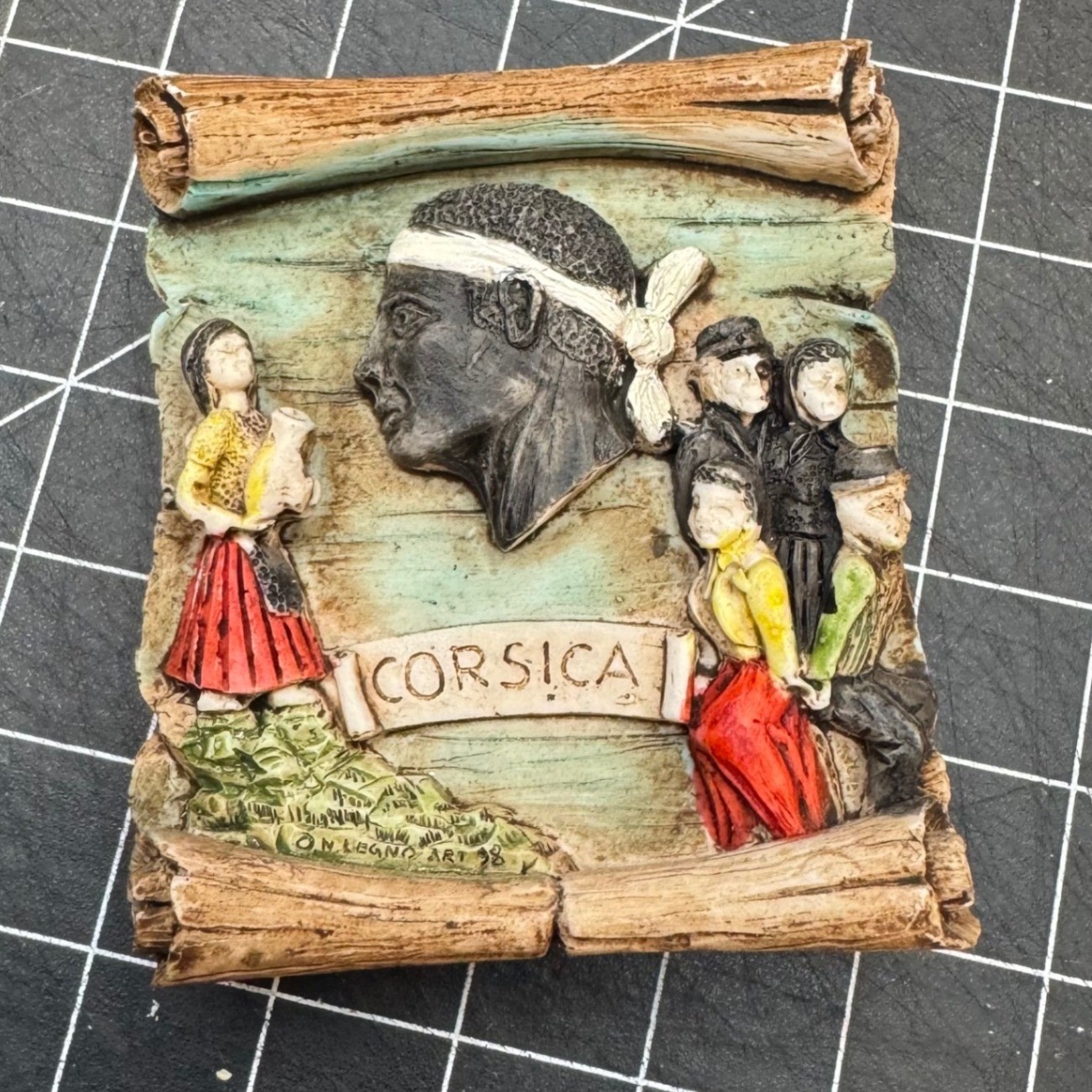 Vintage Corsica Souvenir Magnet Moor's Head Traditional Dress 3D Relief Travel