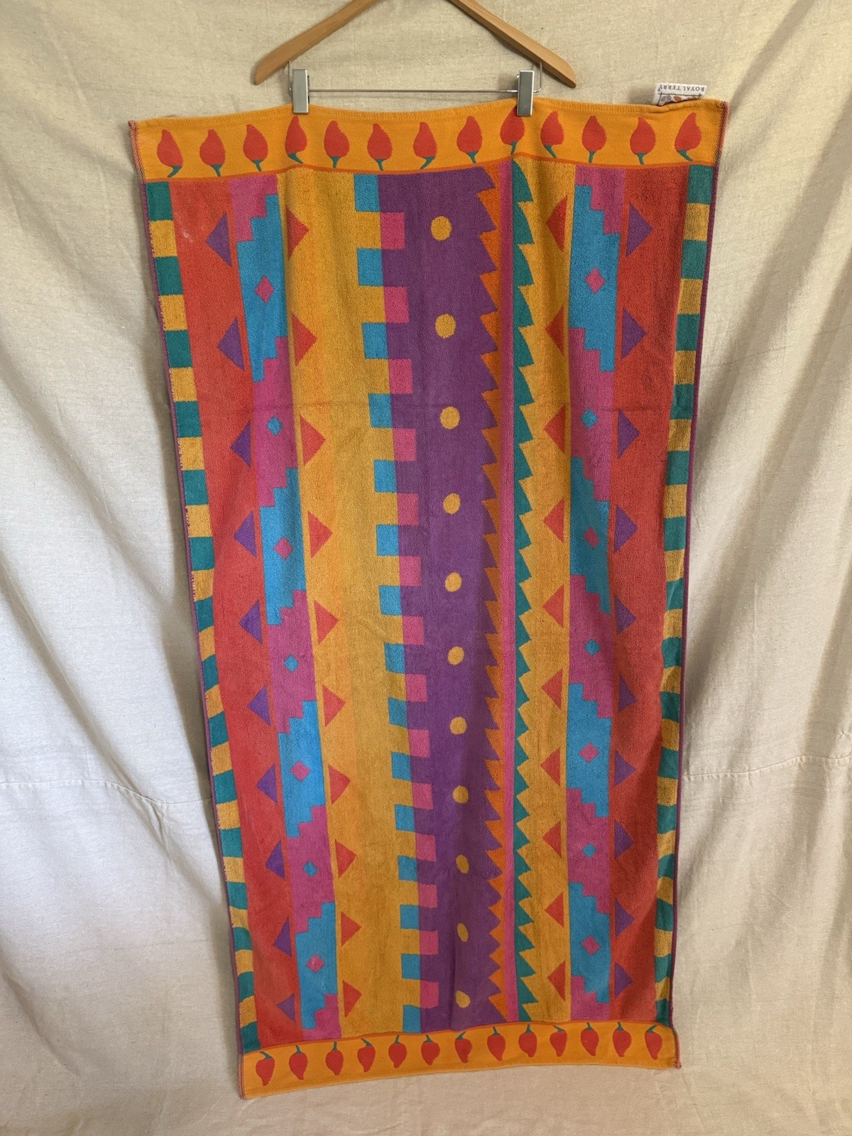 Vintage Royal Terry Towel Southwest Design 62”X32” Colorful