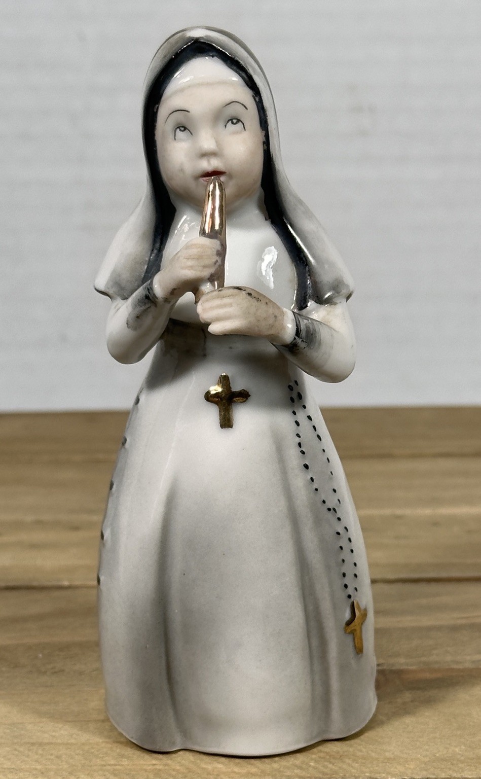 Vintage Japan Nun Playing Flute Porcelain Figurine Religious Catholic 5”