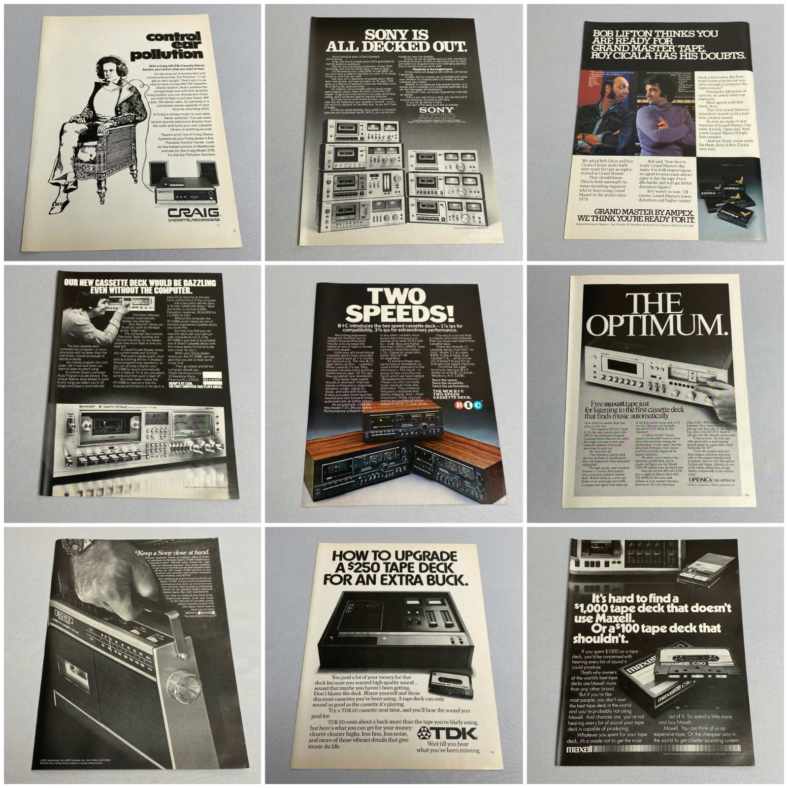 '70s Audio Cassette Players & Tapes Vintage Magazine Print Ads - Lot of 10+