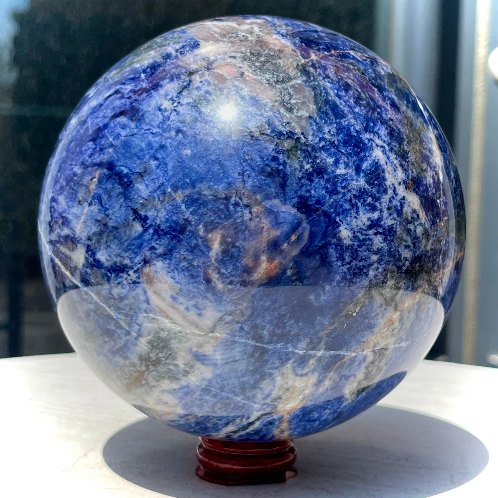 5.3 lb Shiny Blue Sodalite Crystal Ball with White Stripes Smooth Home Decor