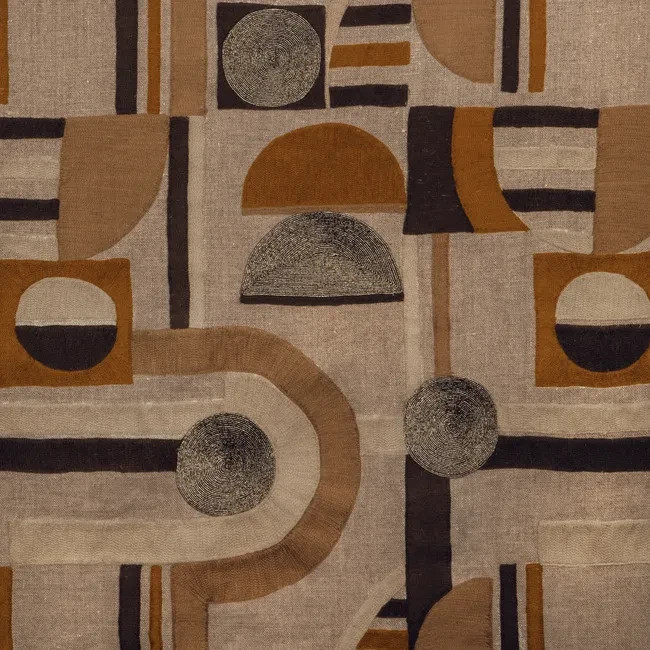 Donghia Crewel Embroidery Fabric- Sacred Symbols / Desert 1.05 yd 6024101.624 Donghia Crewel Embroidery Fabric- Sacred Symbols / Desert 1.05 yd 6024101.624