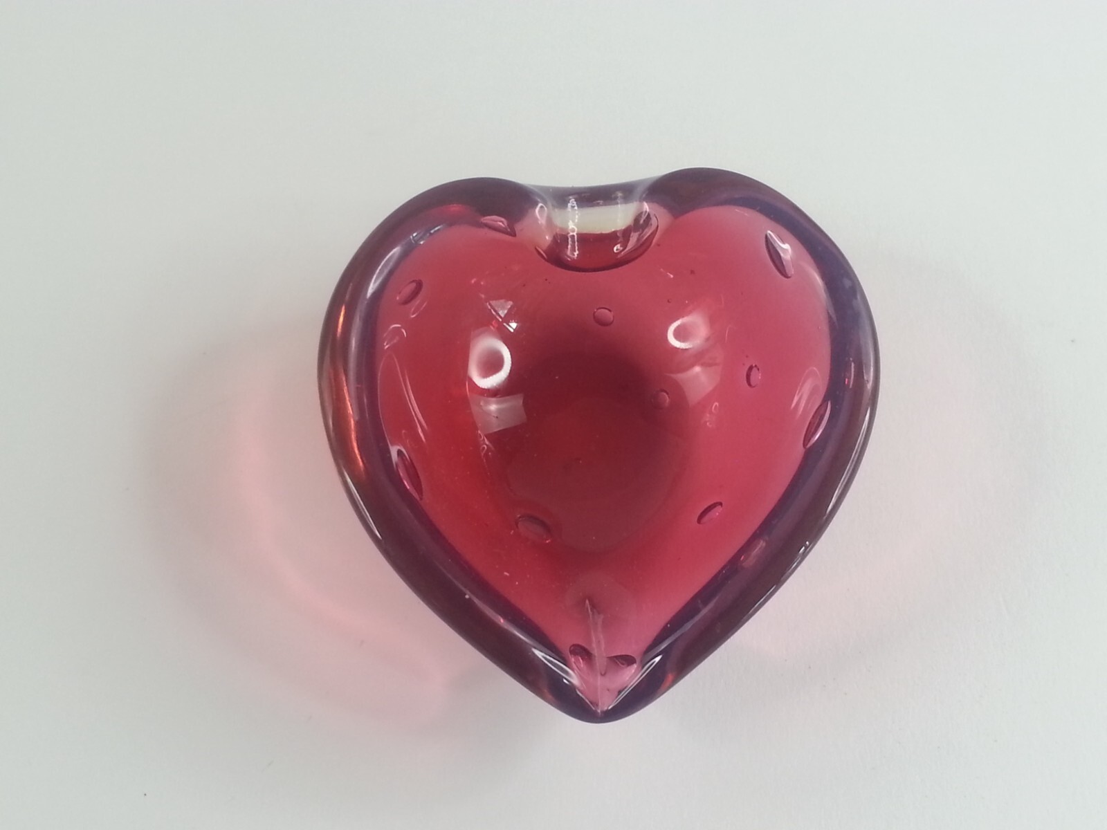 Art Glass Pink Cranberry heart Trinket Dish Handblown
