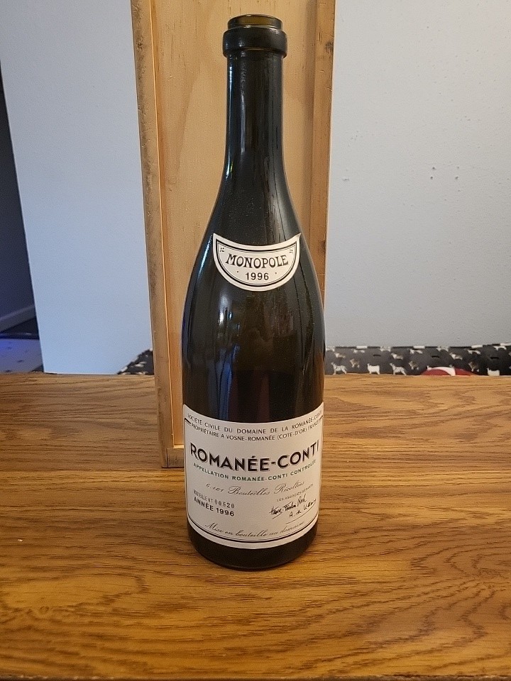 1996 DRC ROMANEE CONTI  (Empty) Glass Bottle  Rare EU Back Label Bottle No 00520