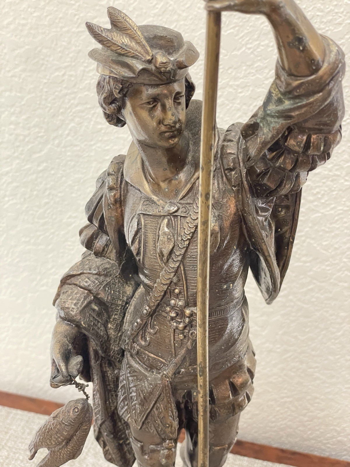 Vintage 20” Large Classical Warrior Figure Cast Metal Bronze Finish Black Base