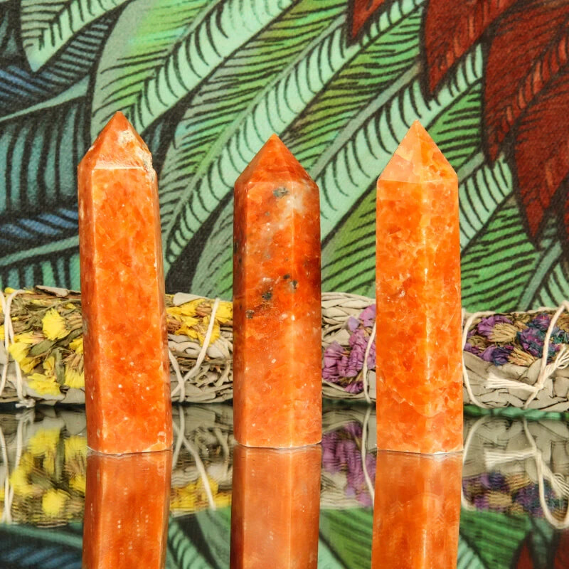 Natural Bright Orange Sunstone Tower Point Obelisk Healing Mineral Specimens