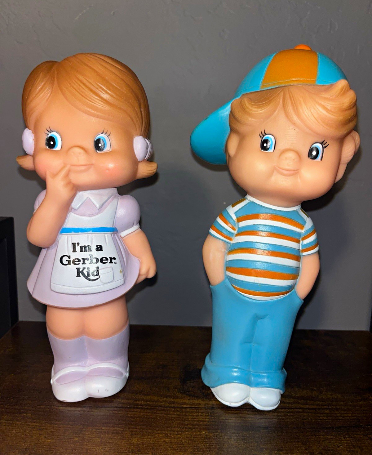 Vtg 1985 I\'m A Gerber Kid Vinyl Squeak Toy Doll Pair Boy & Girl Advertising Lot Vtg 1985 I\'m A Gerber Kid Vinyl Squeak Toy Doll Pair Boy & Girl Advertising Lot