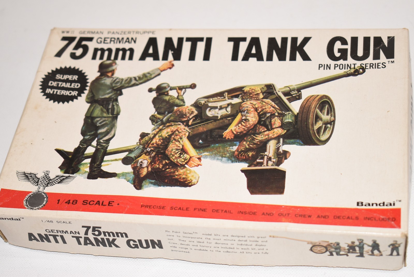 Vtg 1/48 Scale Bandai WWII German 75mm Anti Tank Gun  - Hobby Kit