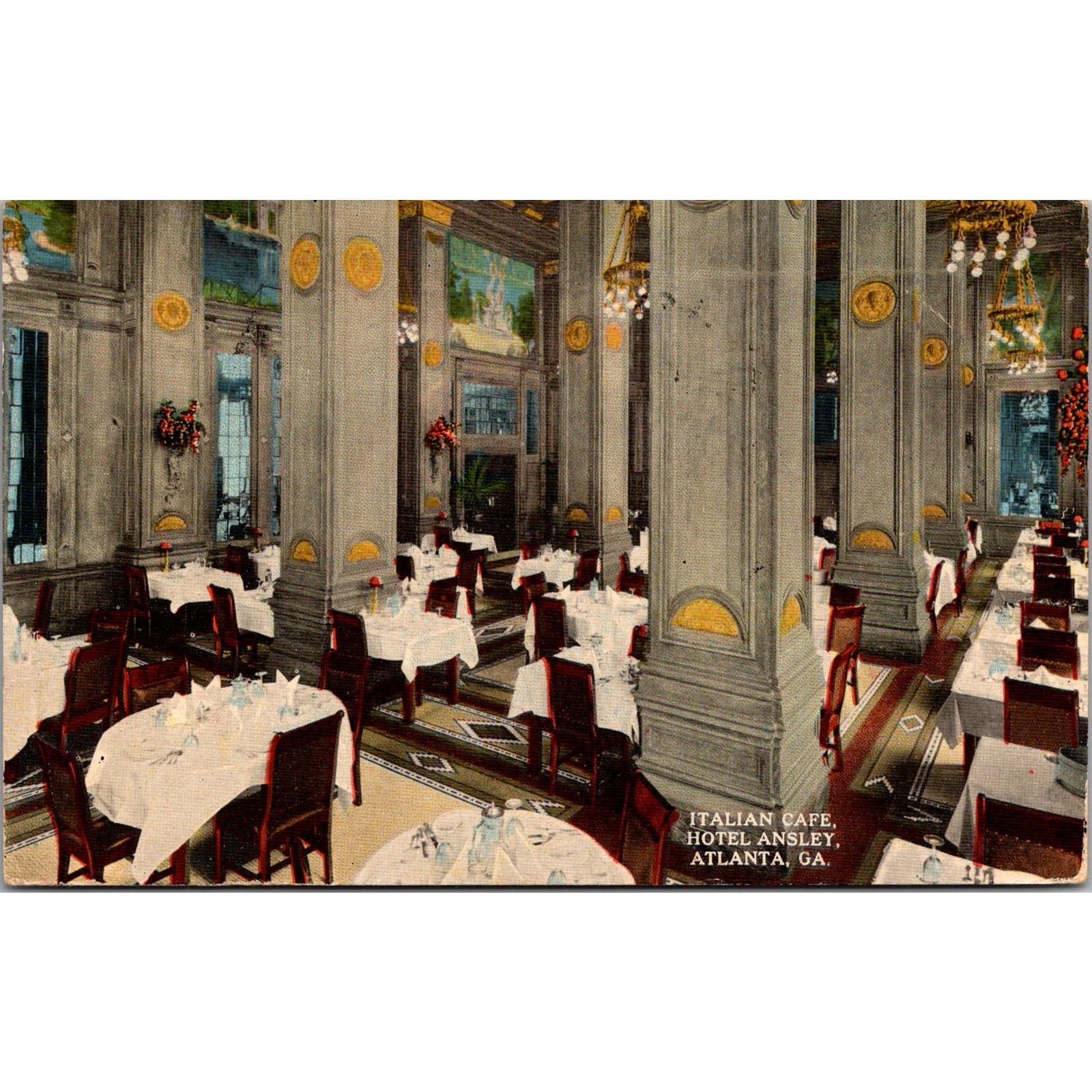 Italian Cafe Hotel Ansley Atlanta GA 1917 Vintage Postcard SPN6