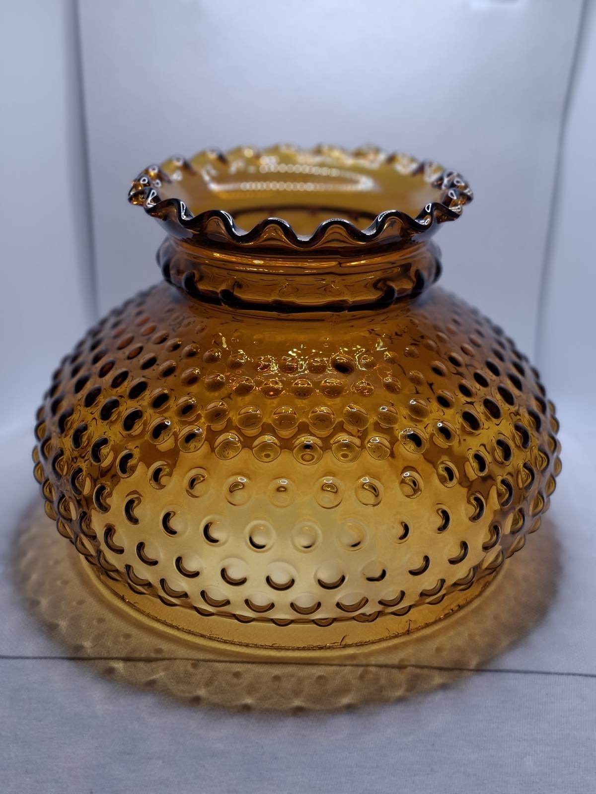 Vintage Amber Hobnail Hurricane Oil Or Electric Glass Lamp Shade For 7” Fitter