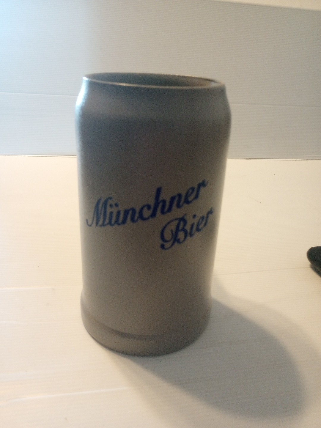 Munchner Bier 1 Liter Beer Stein Vintage Grey Blue Lettering Munchner Bier 1 Liter Beer Stein Vintage Grey Blue Lettering