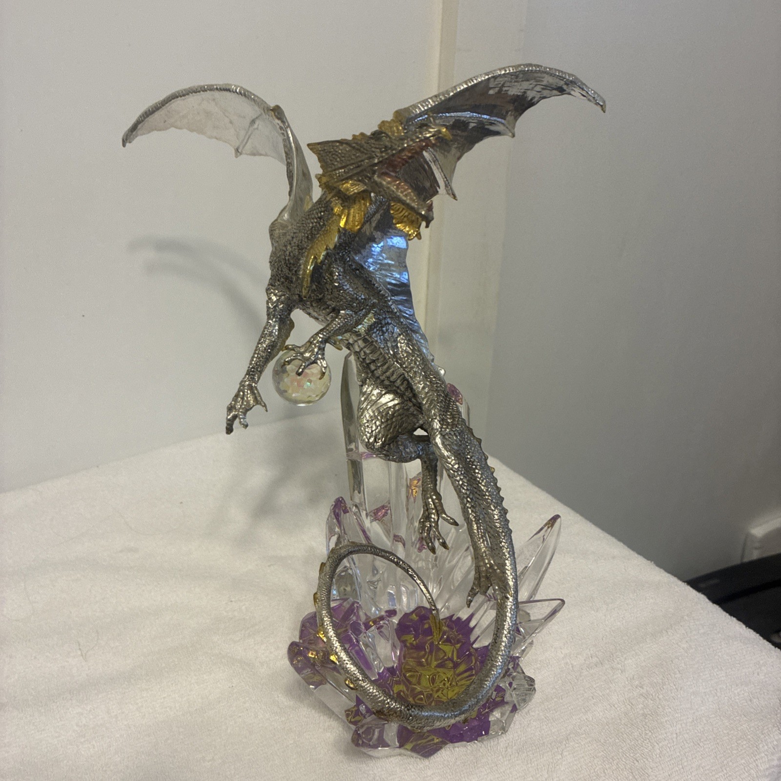 Vintage Franklin Mint Silver Dragon Guardian of the Crystal Statue