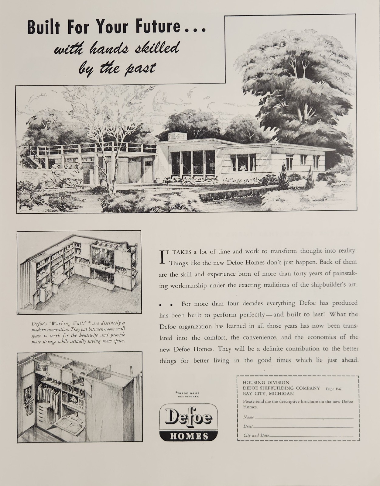 1946 Print Ad Defoe Homes Built for Future Defoe Shipbuilding Co. Bay City,MI