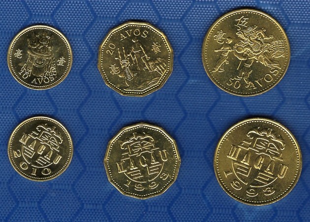 Macao ，1993-2010  3 coins set  10 20 50 AVOS，UNC