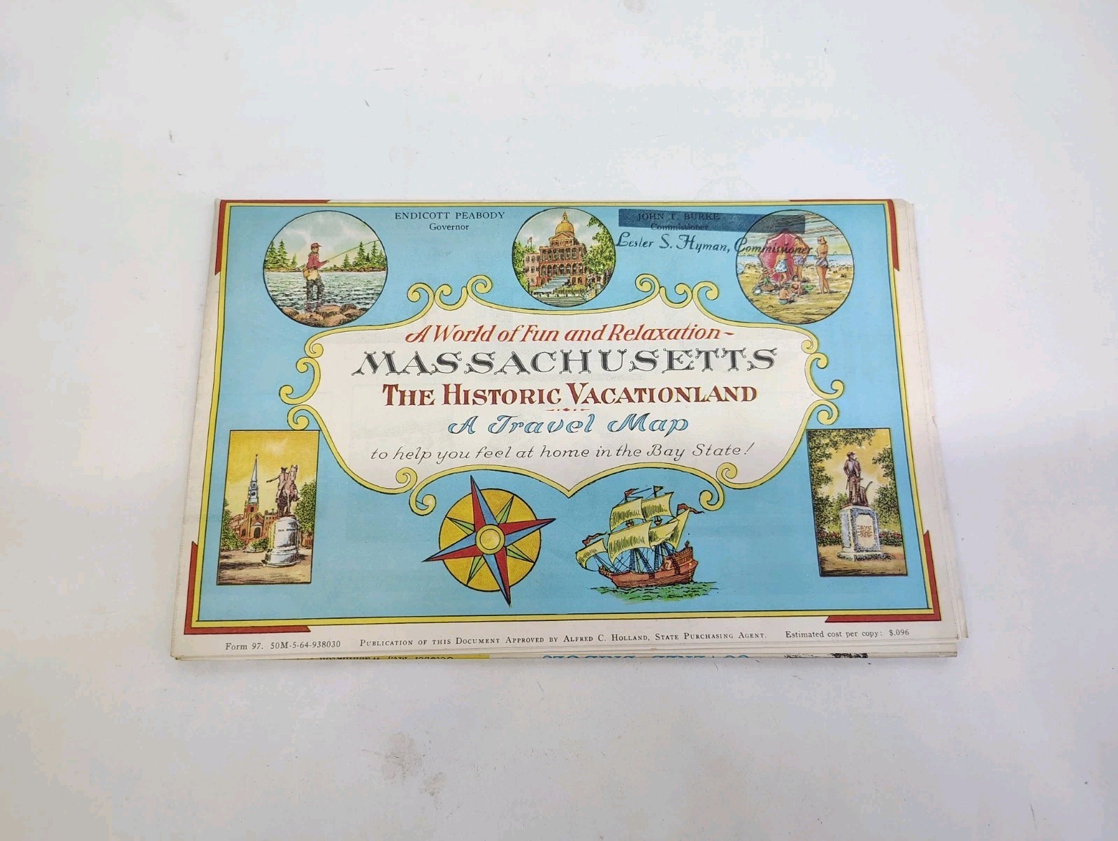 Massachusetts Historic Vacation Land A Travel Map 1963 Ernest Dudley Chase