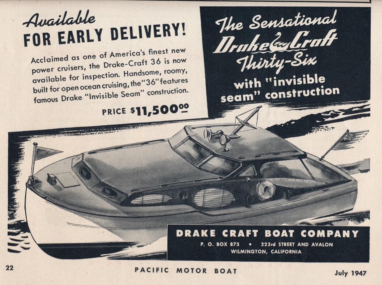 Magazine Ad - 1947 - Drake Craft Boats - Wilmington, CA - Drake Craft 36