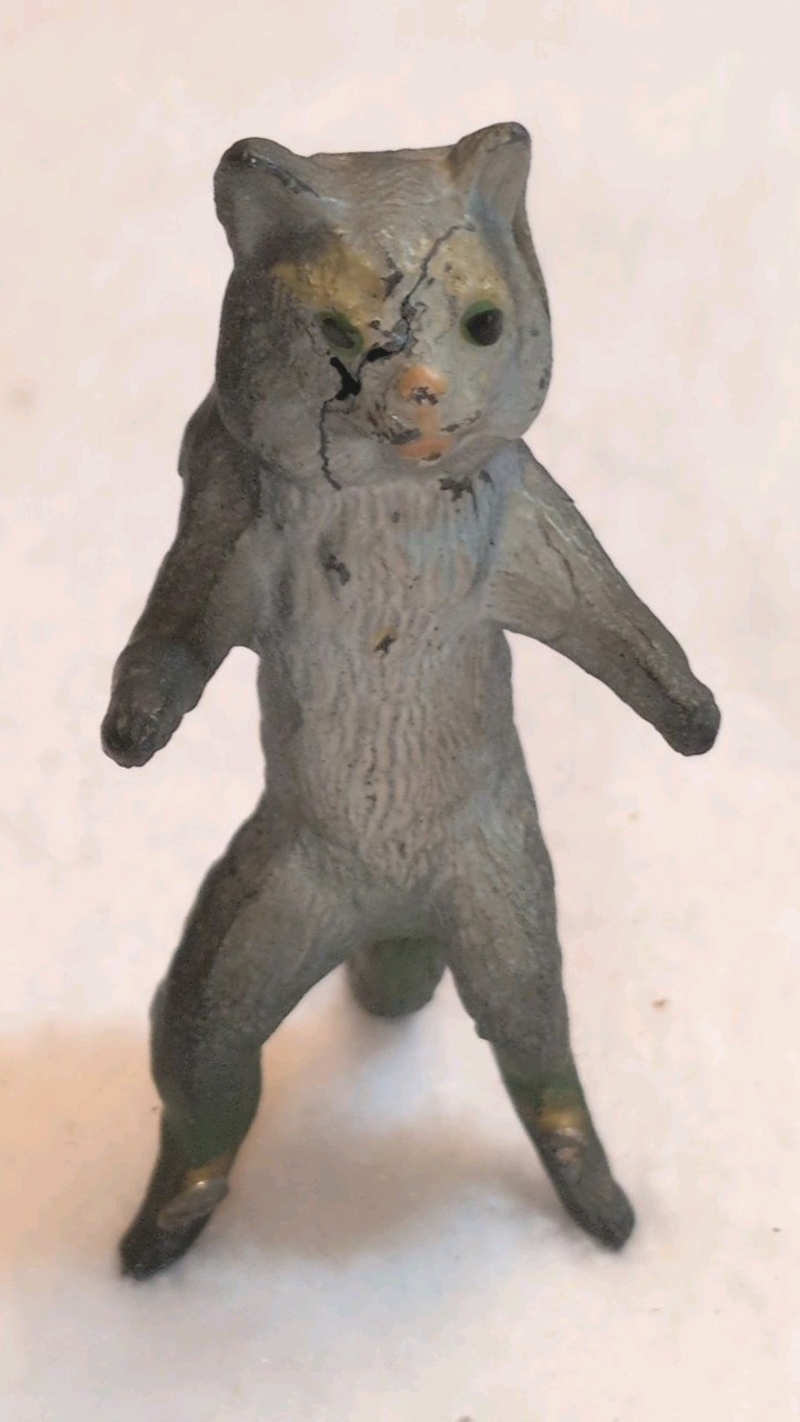 Antique Vienna Cold Painted Bronze Standing Boxing Dancing Cat Figurine 
