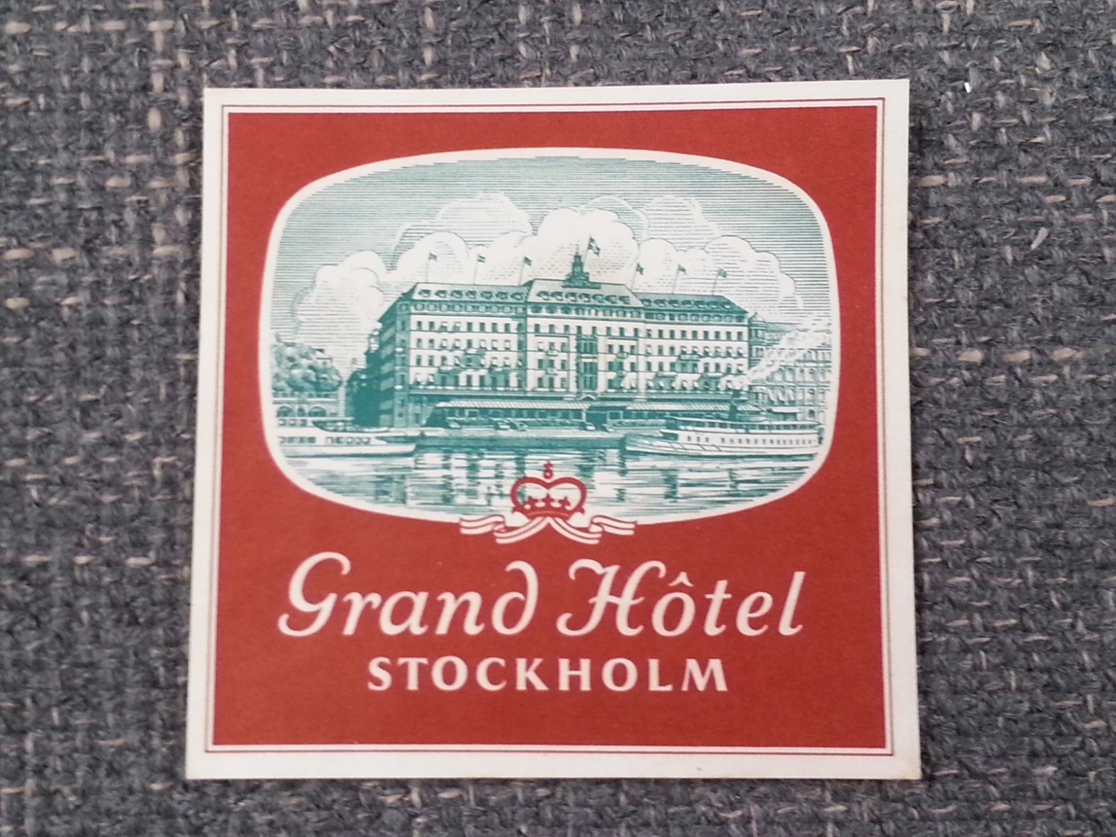 Original Vintage 1950s Luggage Grand Hotel Stockholm Sweden Tag Label