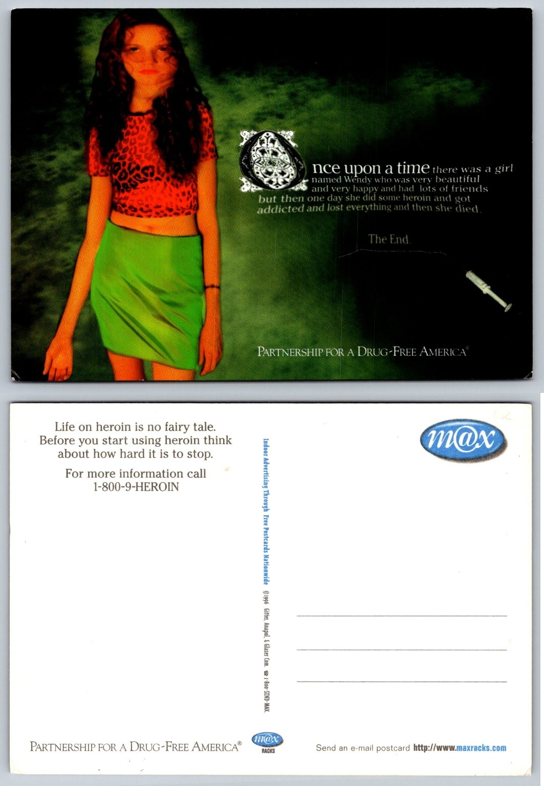 1996 Partnership for a Drug-Free America Anti-Heroin Awareness Postcard Max