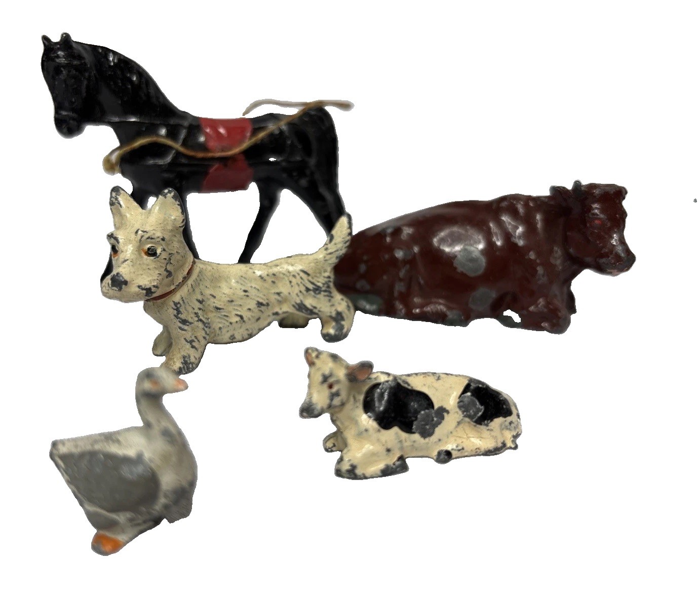 Vtg Barclay Lead Farm Animals Horse Cow Scottie Duck Metal 5 Figures Vtg Barclay Lead Farm Animals Horse Cow Scottie Duck Metal 5 Figures