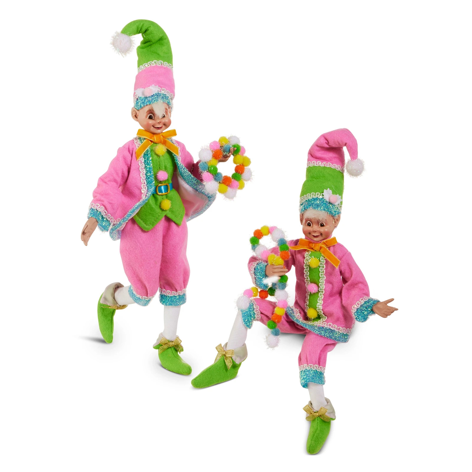 Raz Imports Collectible Posable Christmas Elves Neon Noel Set of 2 New