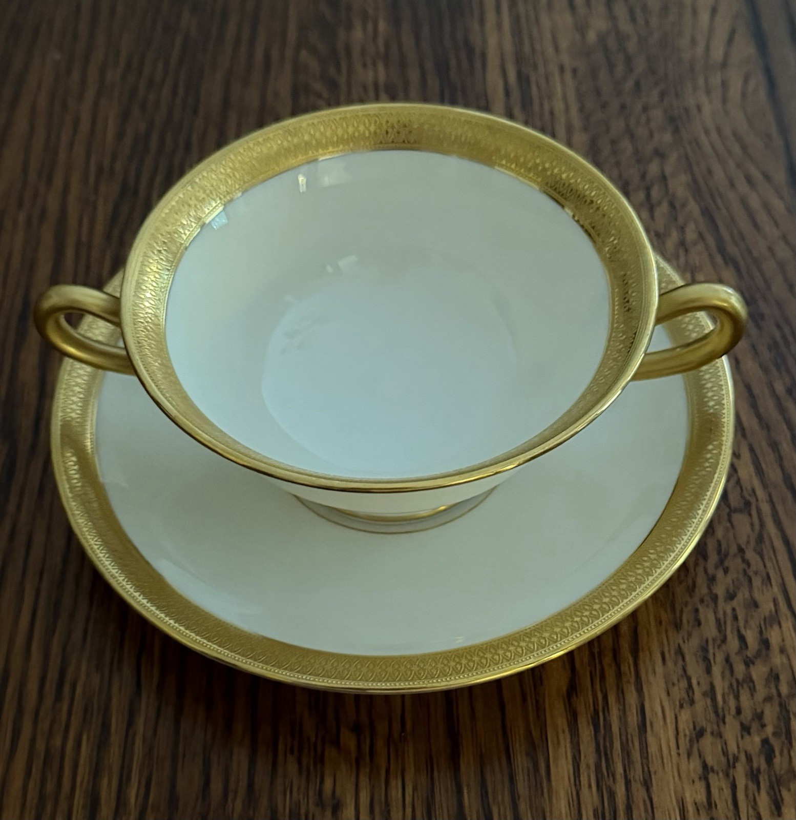 Vintage Lenox Lowell Bouillon Soup Cup & Saucer Green Back Stamp 1920s P67