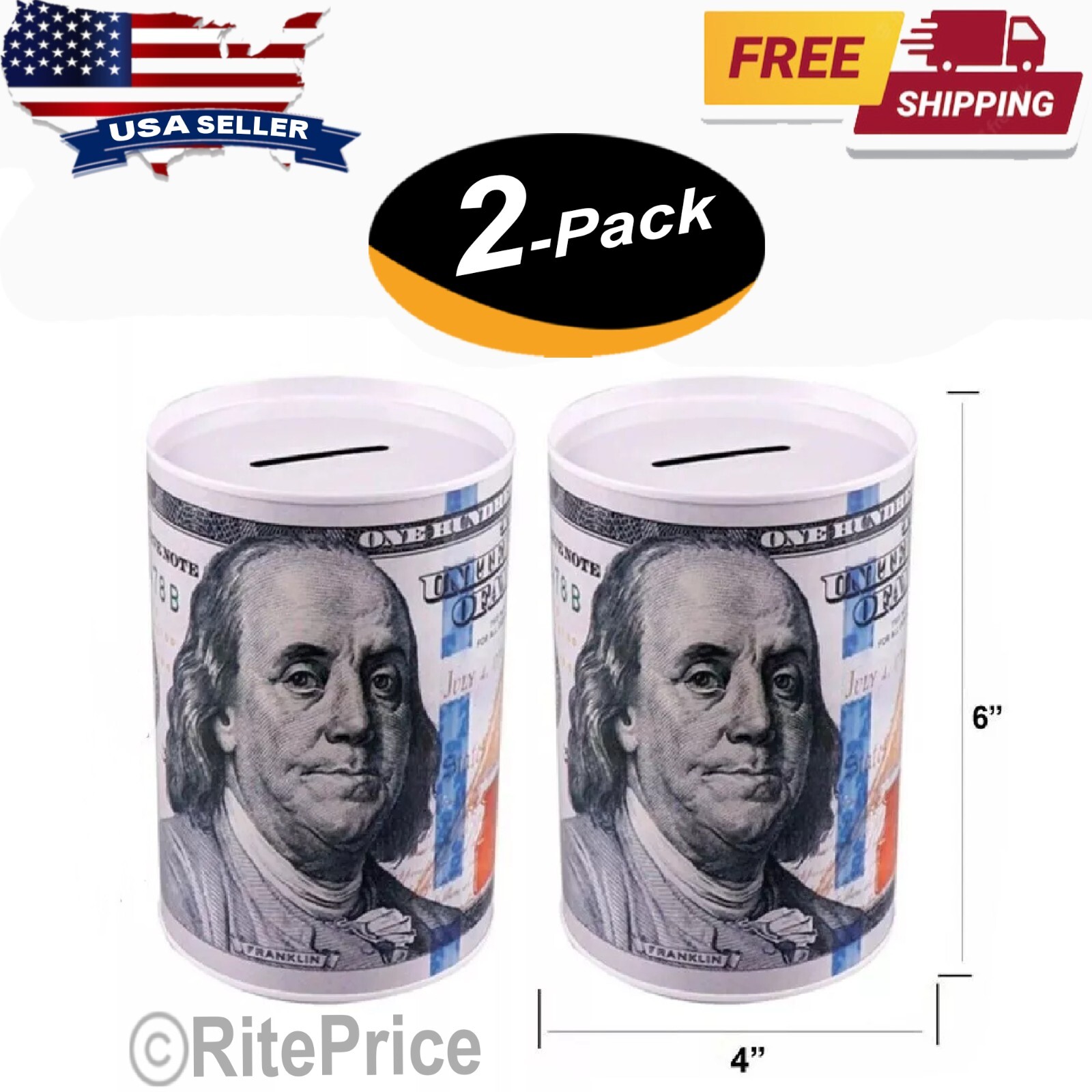 Ben Franklin Tin Money Savings Piggy Bank 6