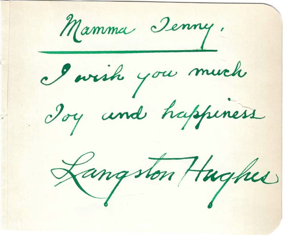 African American Writer Langston Hughes Inscribes, Signs Card To Mamma Jenny