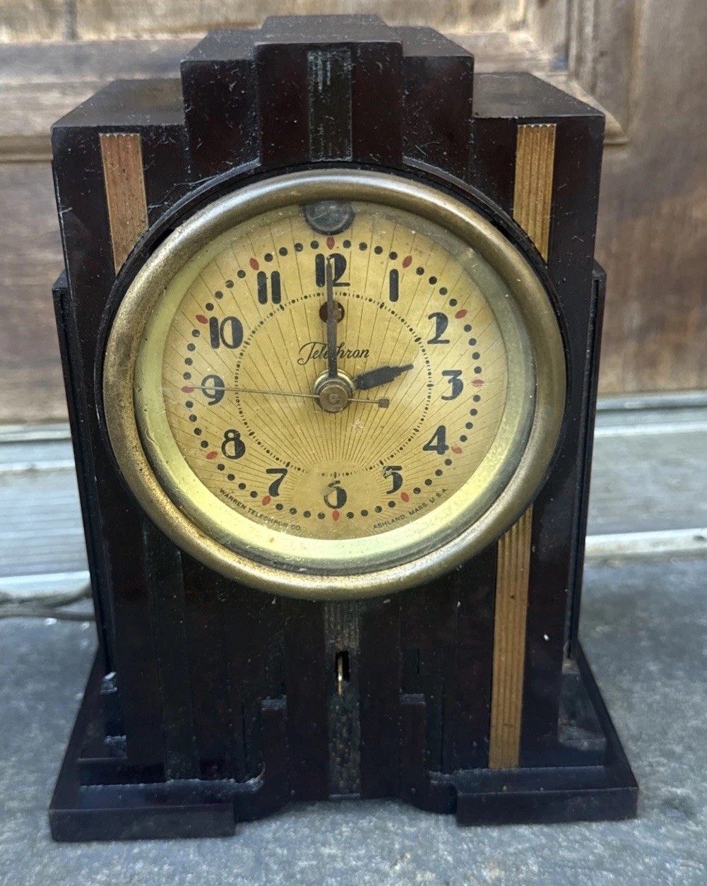Antique 1928-1930 Desk Clock TELECHRON ELECTROLARM M-1 Skyscraper ART DECO
