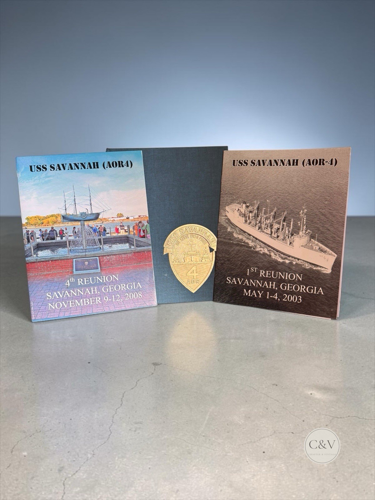 USS Savannah AOR-4 Navy Archive Reunion Books Carter Letter Brass Crest Lot