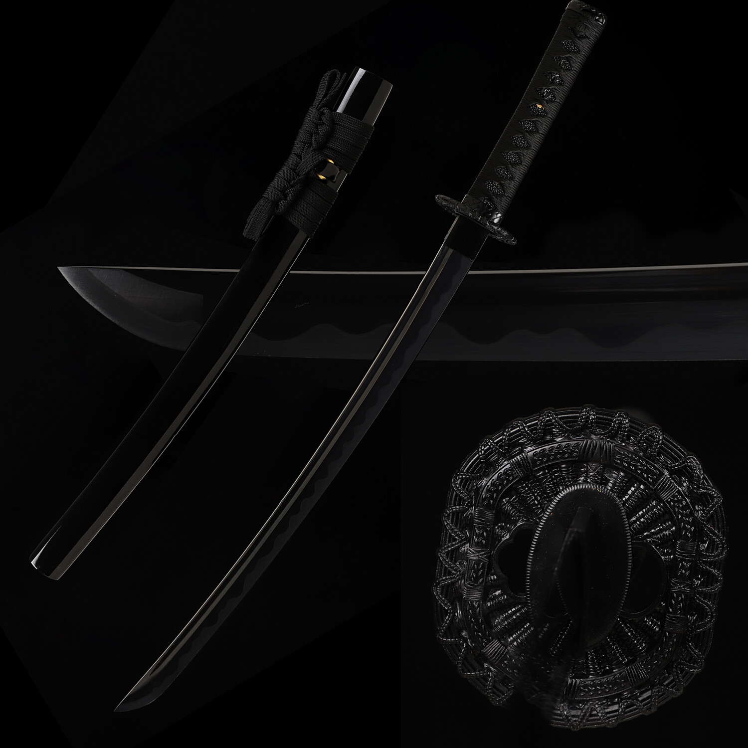 30\'\' All Black T10 Steel Japanese Samurai Wakizashi Sword Katana Razor Sharp