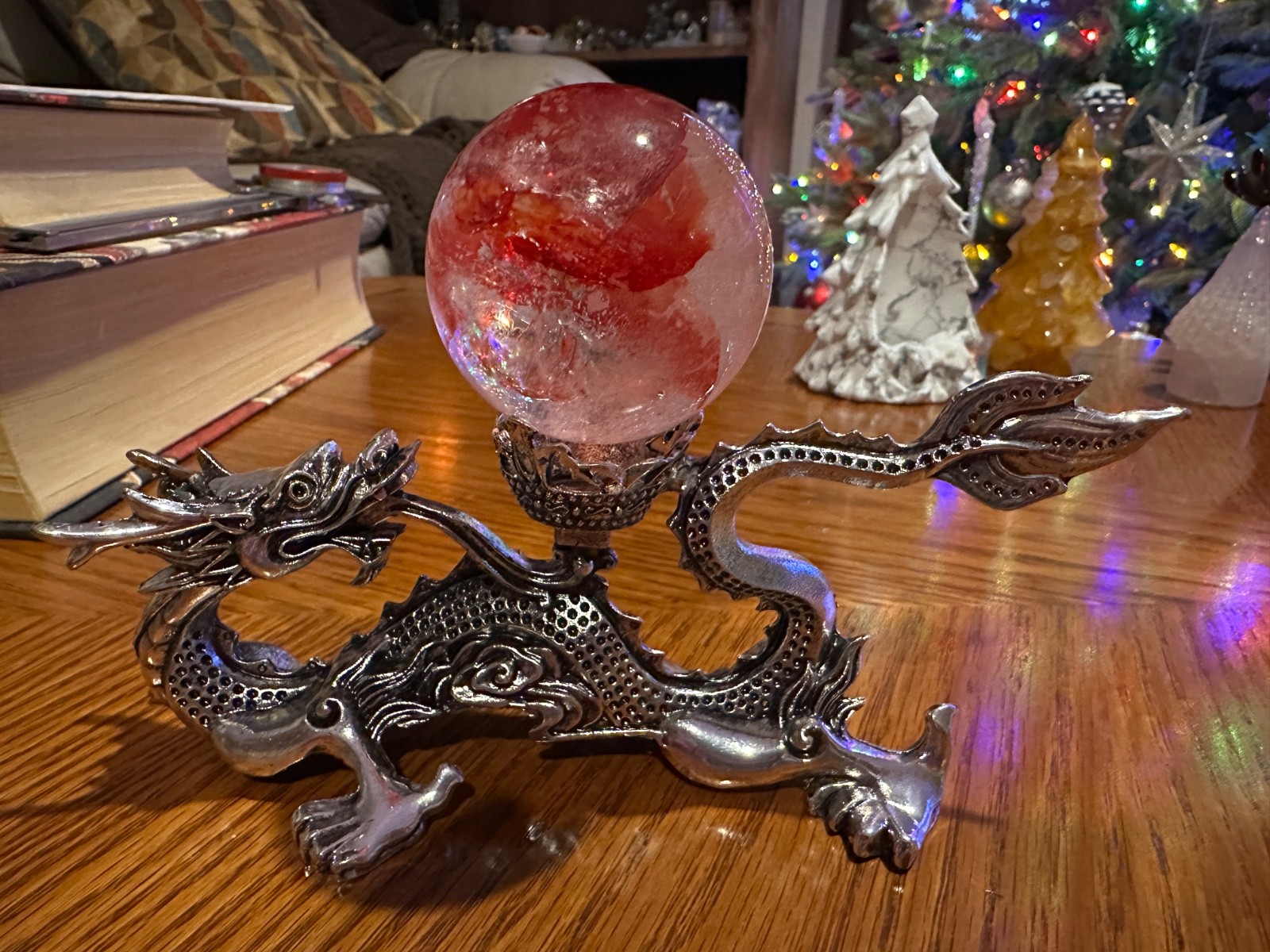 Dragon Sphere Holder and Crystal Blood Quartz Sphere
