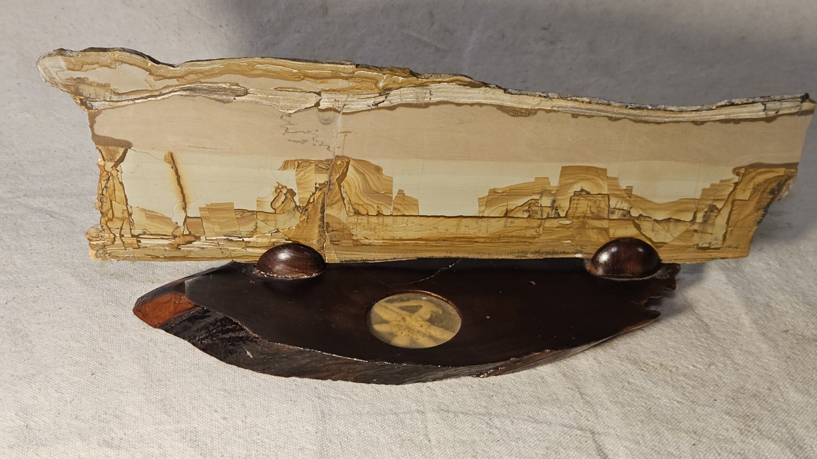 Rare Antique Large Pietra Paesina Landscape Ruin Marble Stone Display Slice
