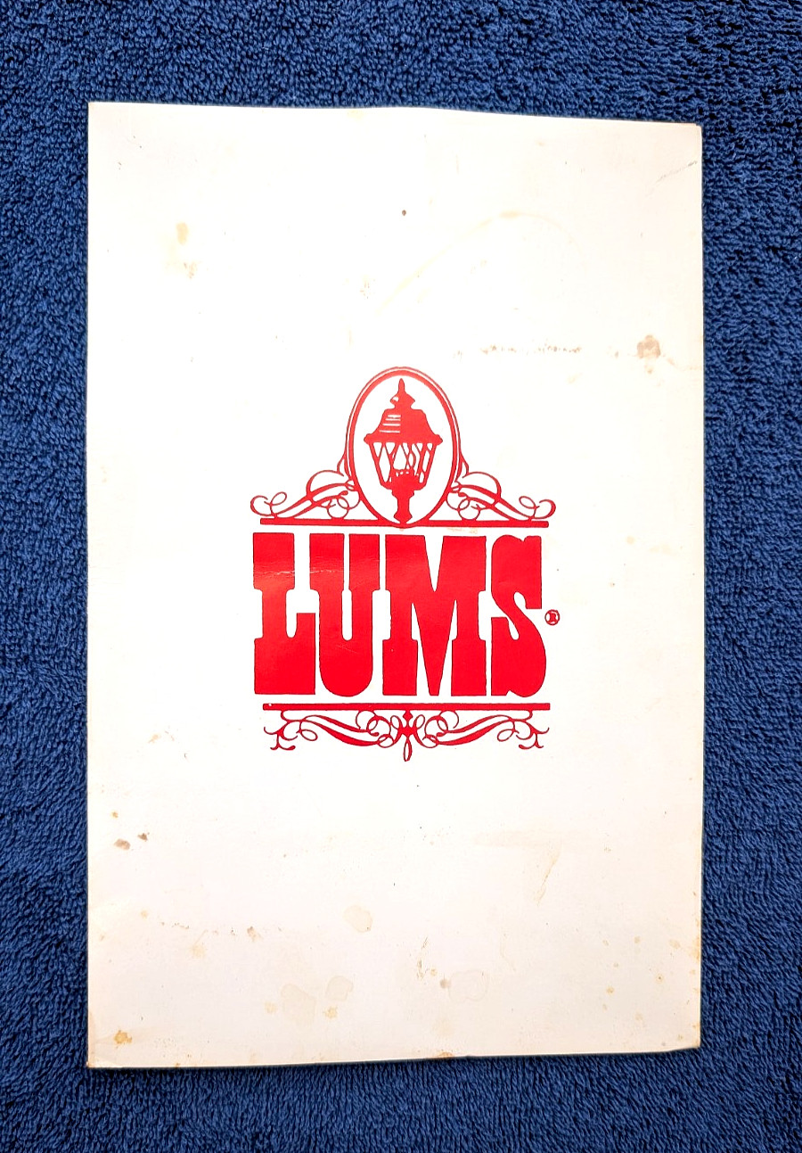 LUMS FAMILY RESTAURANT Vintage c.1970's MENU Specials Sandwiches Beer Seafood