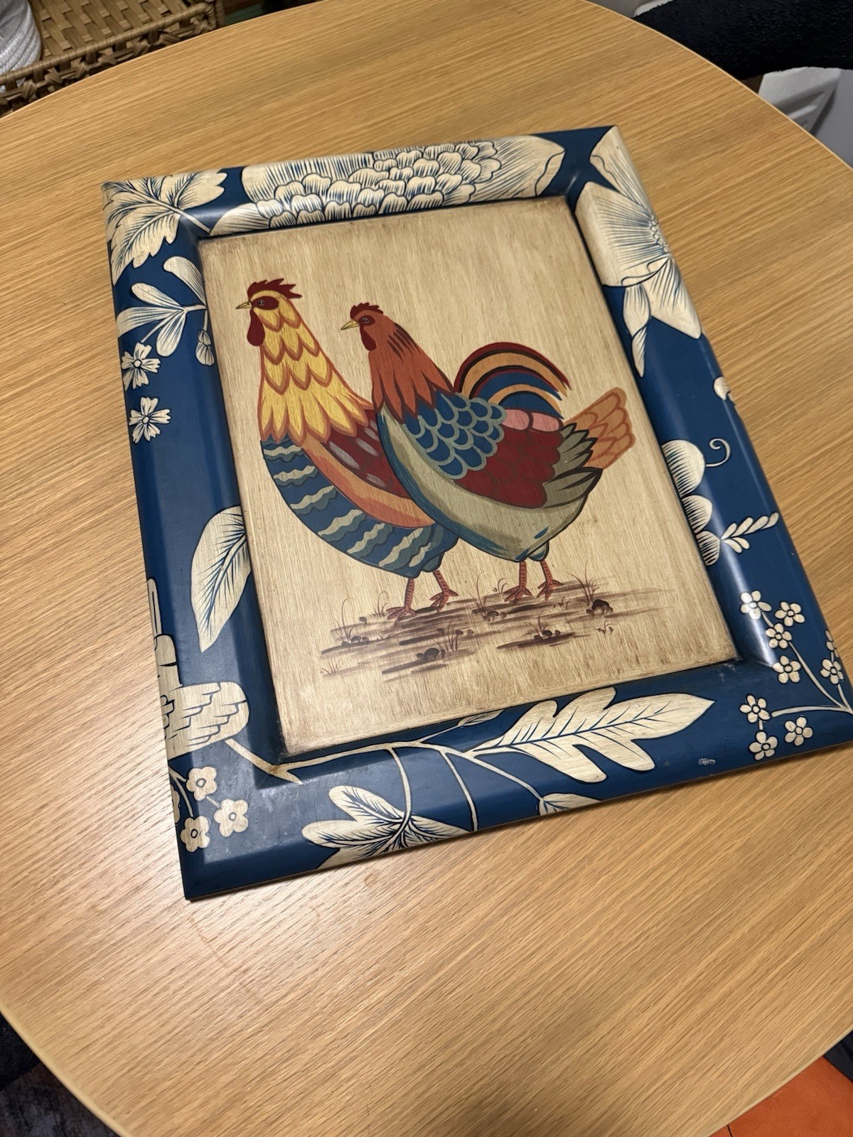 Vintage Paragon Picture Gallery Framed Print Chicken II Rooster Blue Wood Frame