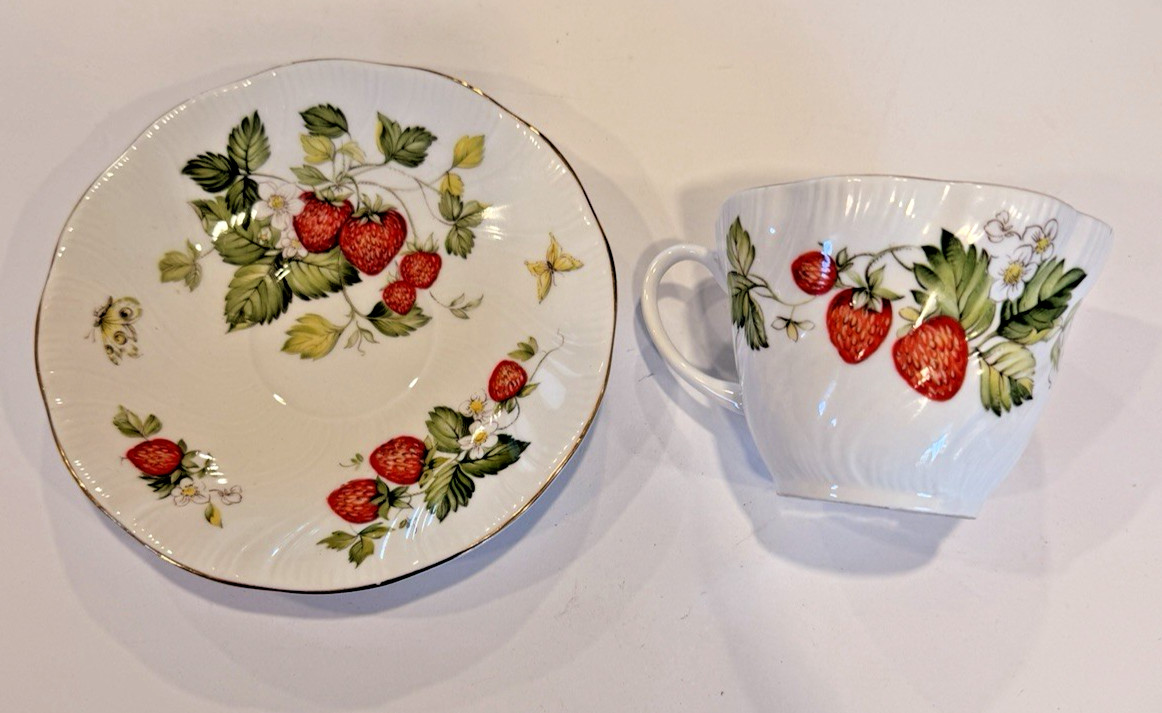 Vintage Queen's Virginia Strawberry Teacup & Saucer Bone China England