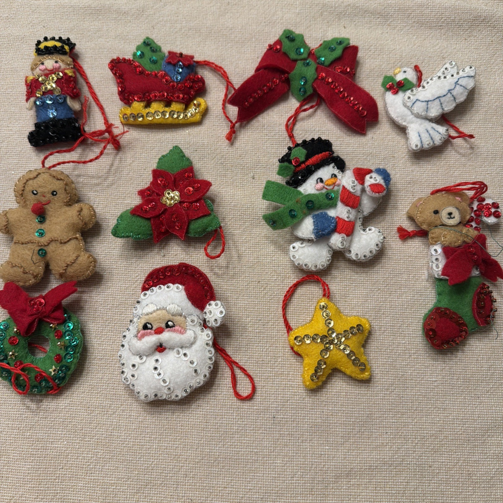 Vintage Bucilla Handmade Felt Christmas Ornaments Lot of 11