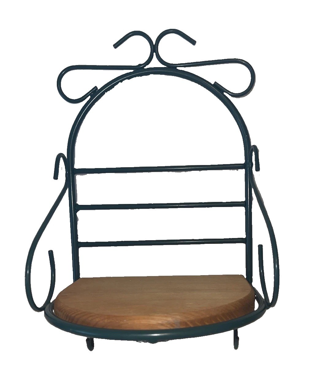 Cute Vintage Homco Hanging Wall Shelf Green Metal Frame and Wood Cottage 