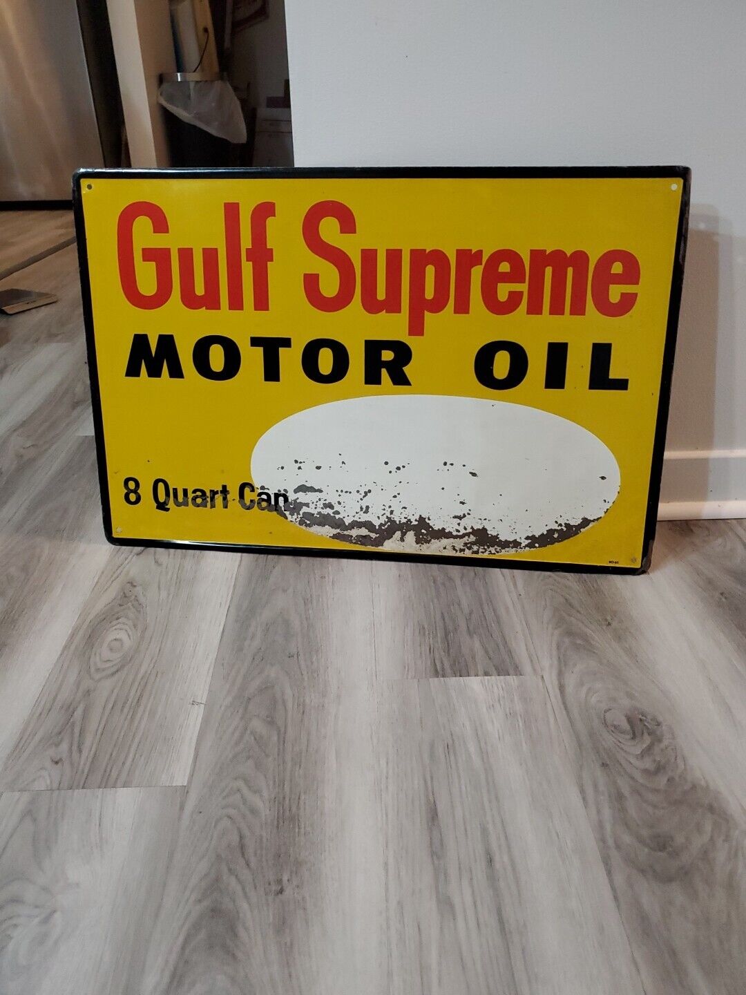 c.1960s Original Vintage Gulf Supreme Motor Oil Sign Metal Gas Station Soda Coke